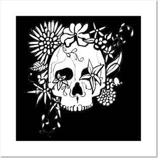 skull and flowers Posters and Art